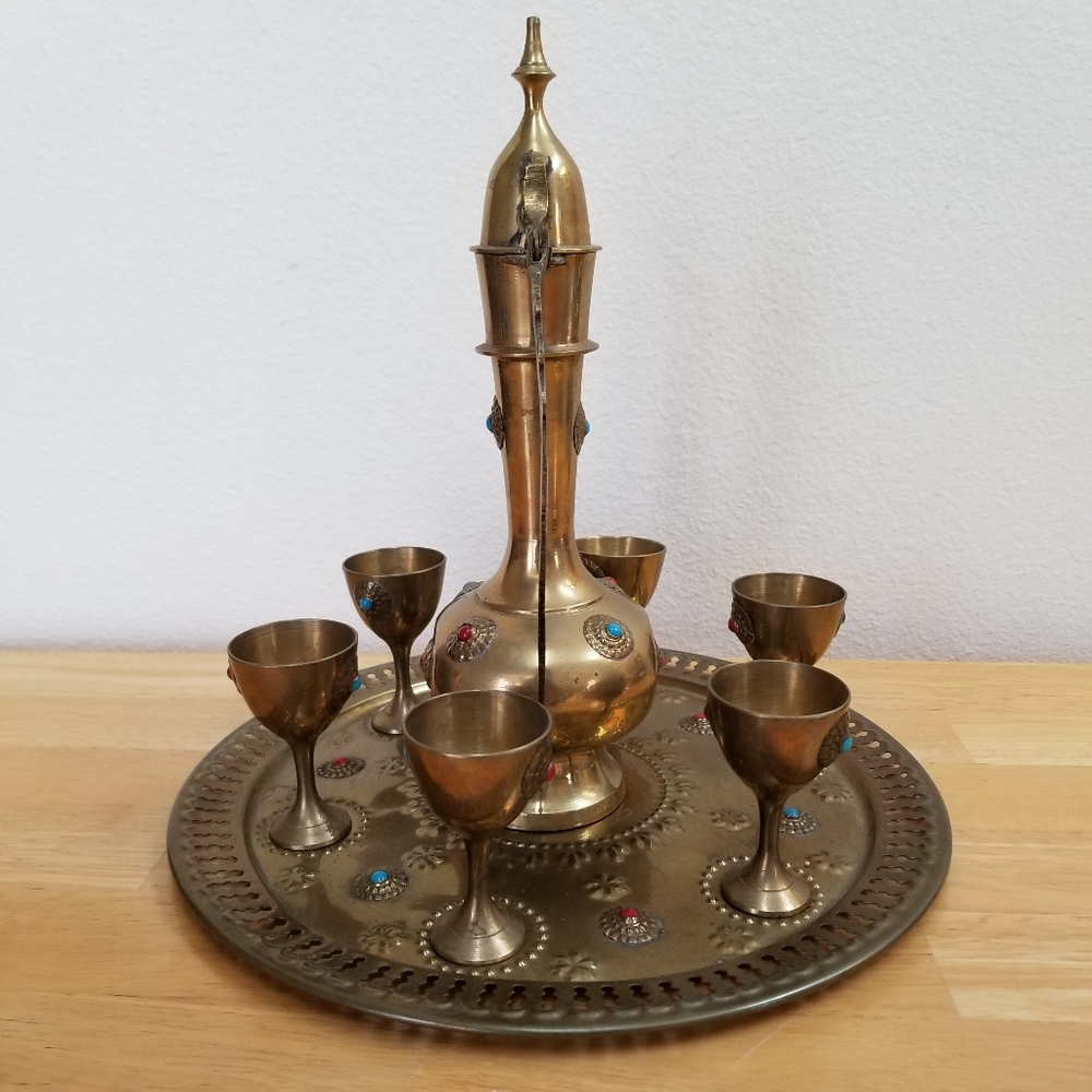 🔻REDUCED❣ #1099 8 pcs Morocco Wine Tea Coffe brass stone set - Picture 4 of 16